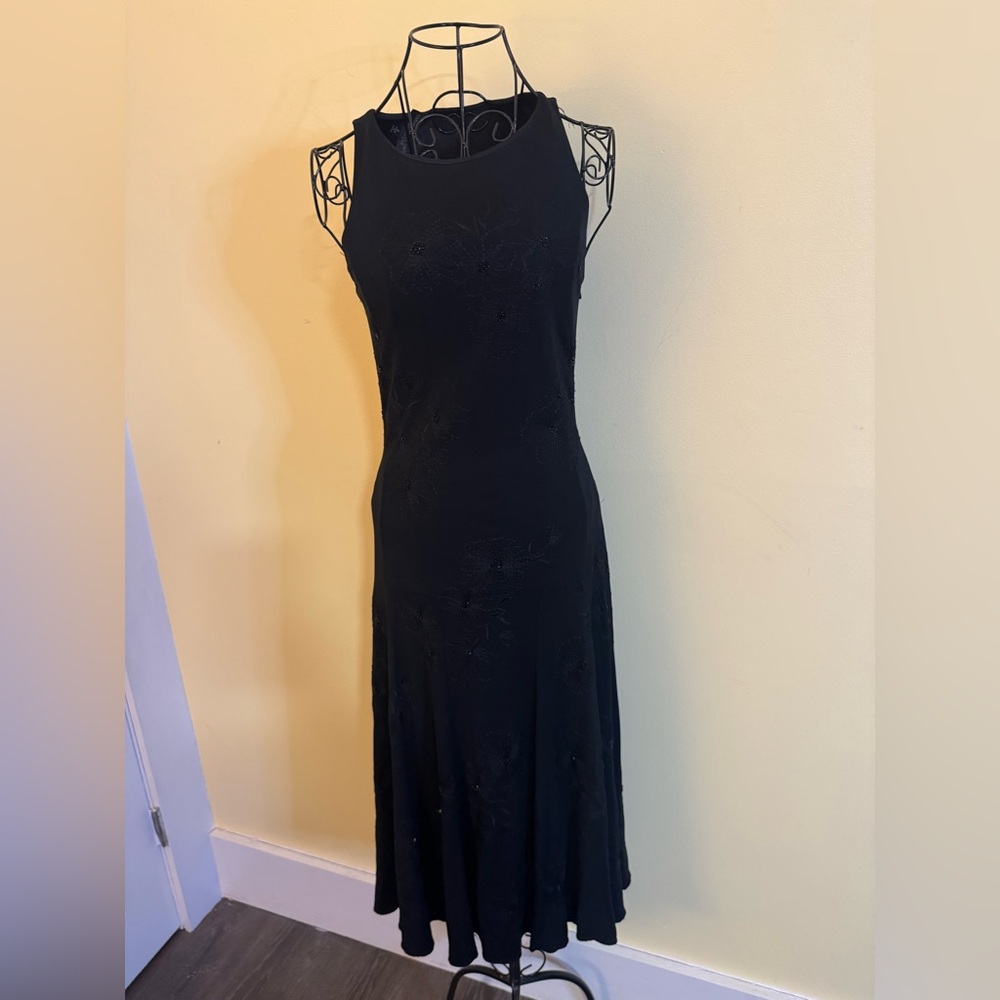 Carmen Marc Valvo Embellished Beaded Black Maxi Dress Size 2